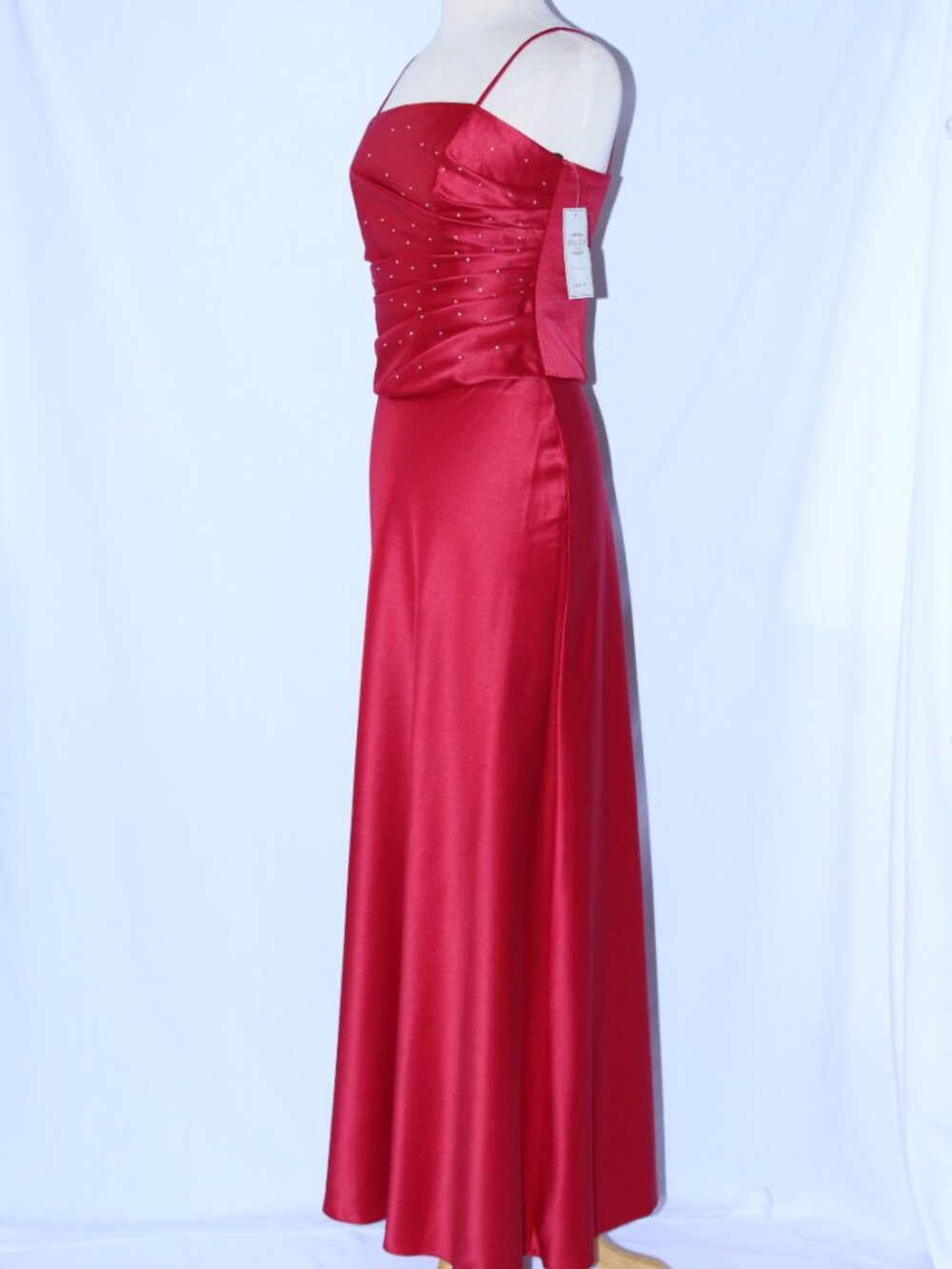 Polka #4060 Long Satin Two Piece Bridesmaid Dress - Size M-RED-NEW - Picture 3 of 5